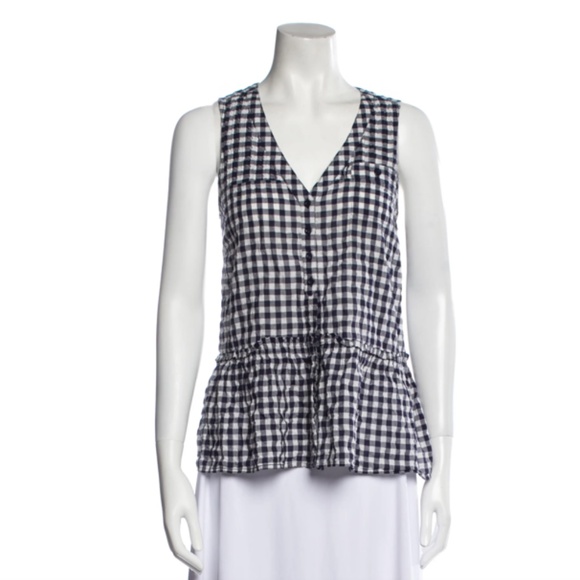 CLOSED GINGHAM RUFFLE HEMMED SLEEVELESS BLOUSE SZ M - Picture 1 of 16